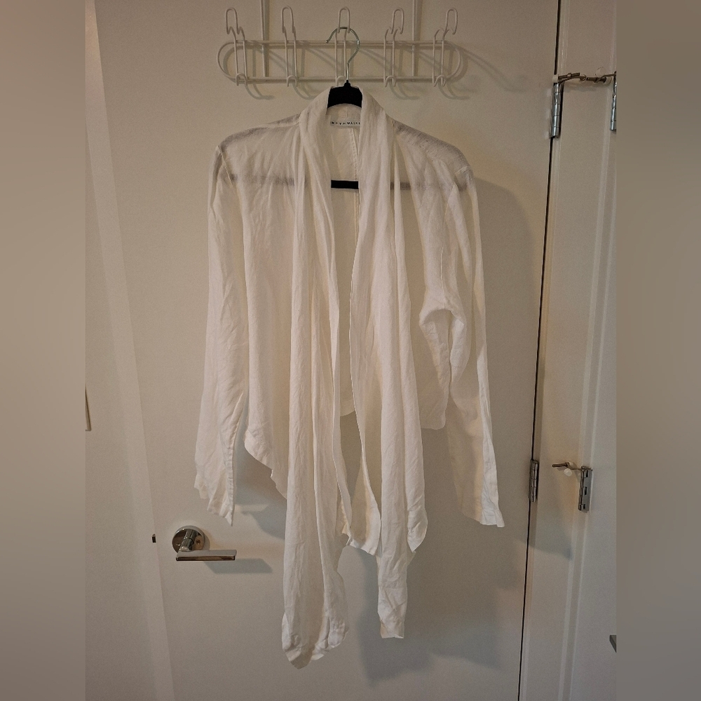 Bryn Walker Women's White 100% Linen Open-front/Waterfall Jacket/Blazer (Size M)